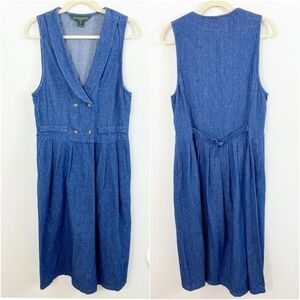 Vintage BUSHWACKER USA Sleeveless Double Breasted Denim Midi Dress